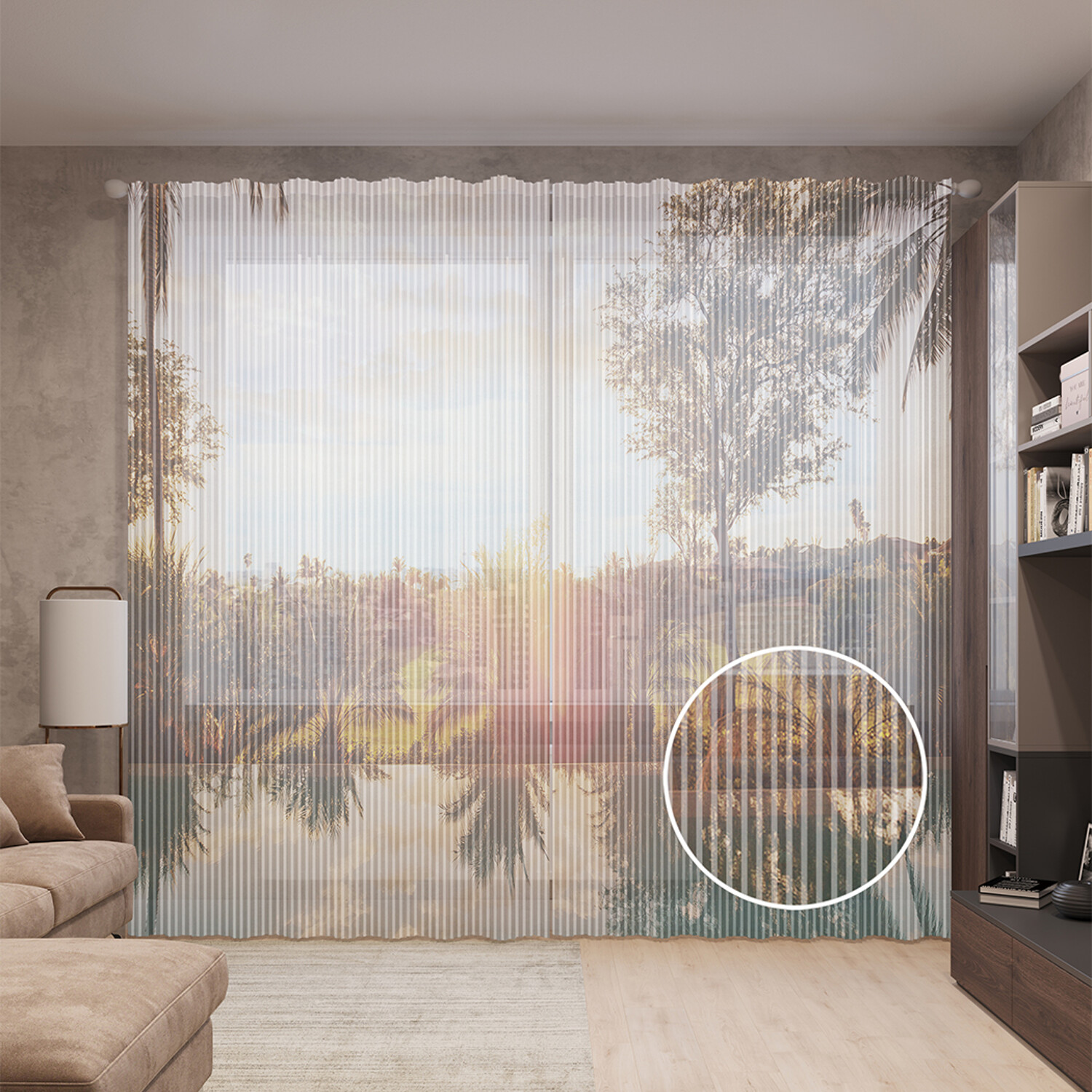 

Тюль вуаль на шторной ленте с принтом JoyArty "Утро в тропиках" 310х265 см, Утро в тропиках