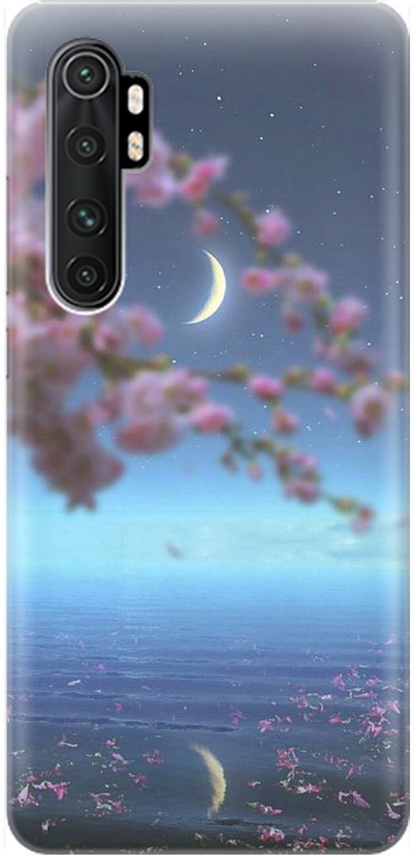 

Чехол на Xiaomi Mi Note 10 Lite "Месяц и сакура", Белый;голубой, 1600