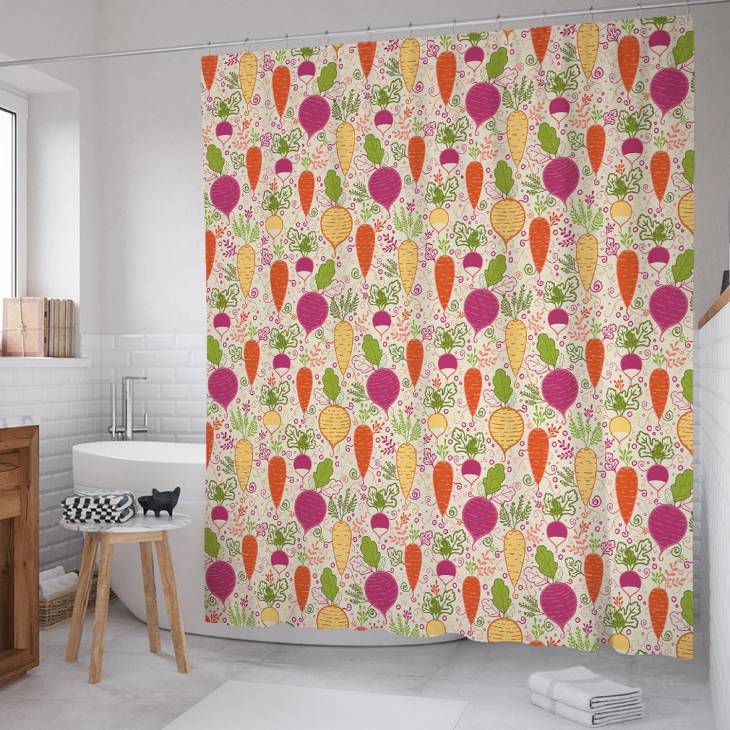 

Штора для ванной JoyArty "Осенние корнеплоды" из сатена, 180х200 см с крючками, Бежевый, Осенние корнеплоды