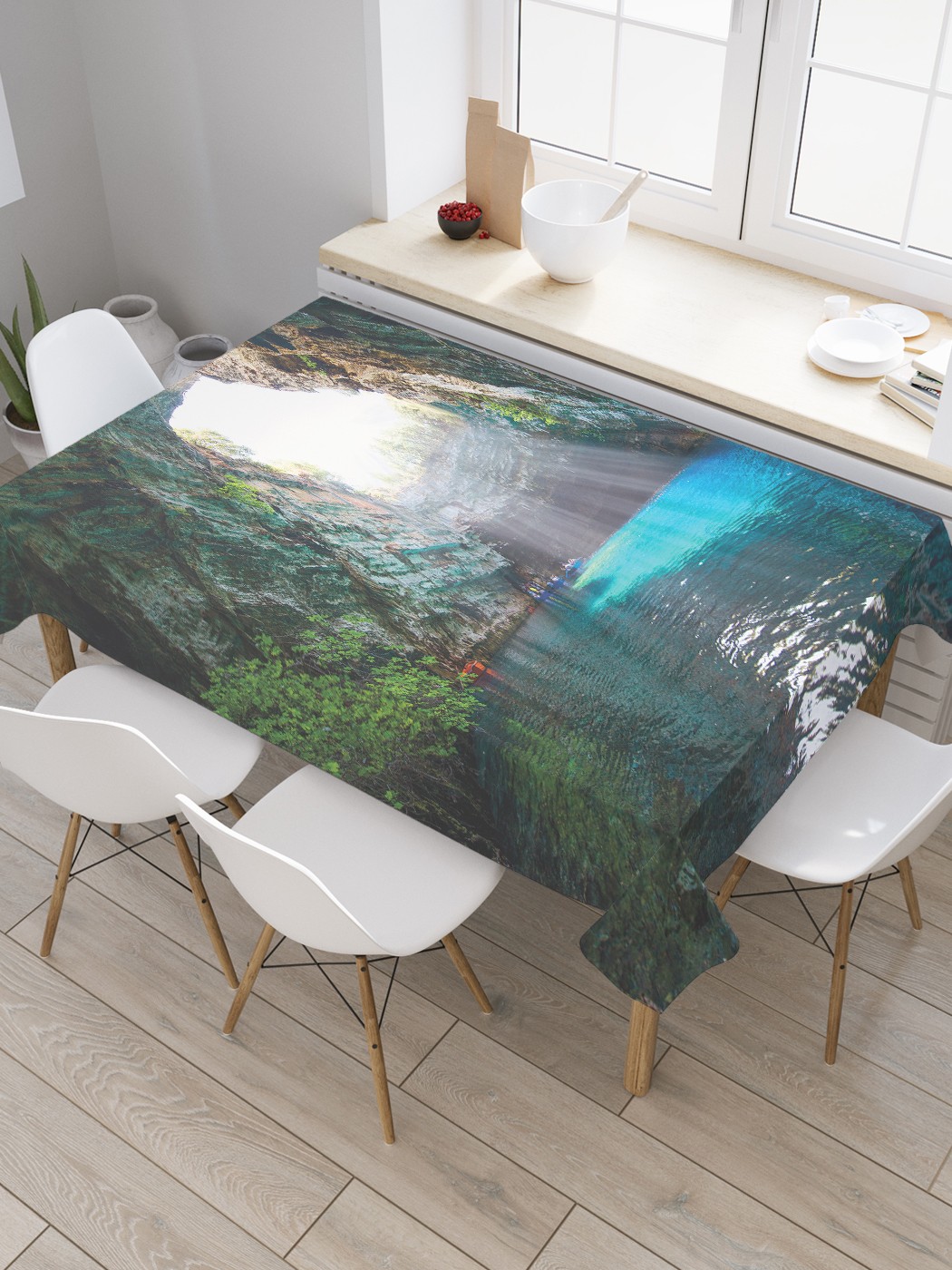 

Скатерть прямоугольная JoyArty "Пещерное озеро Мелиссани" из оксфорда, 180x145 см, Голубой, Пещерное озеро Мелиссани