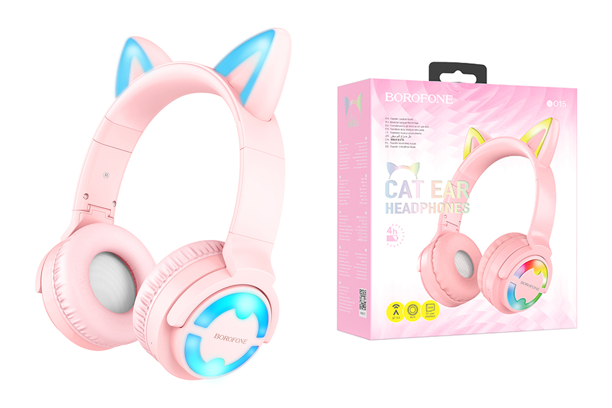 фото Беспроводные наушники borofone bo15 cat ear bt розовые