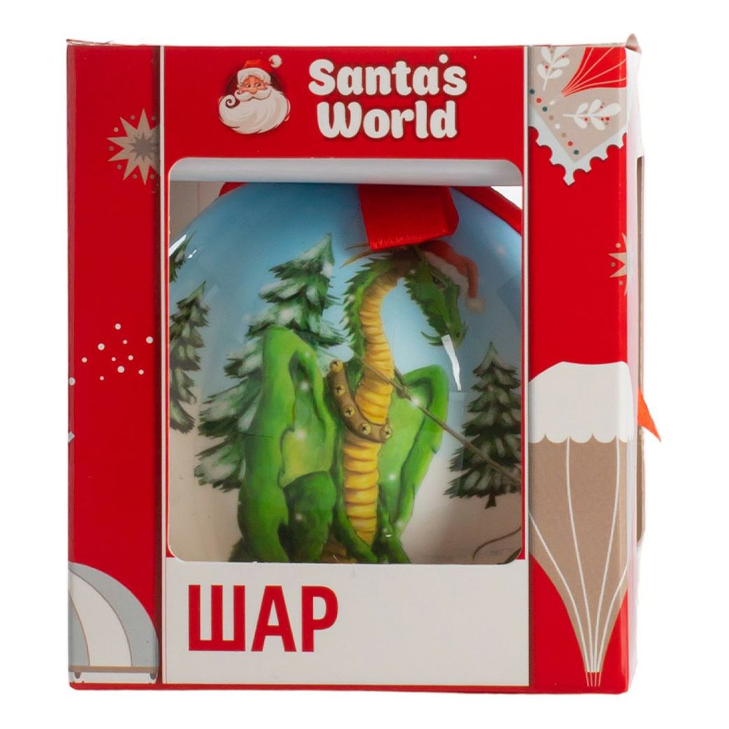 Елочный шар Santa's World Дракон с елками 7,5 см