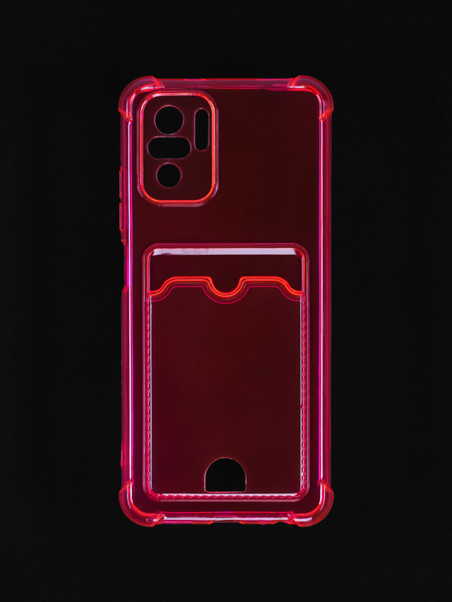 Чехол для Xiaomi Redmi Note 10, Redmi Note 10S, Poco M5s с картхолдером, с защитой, фуксия