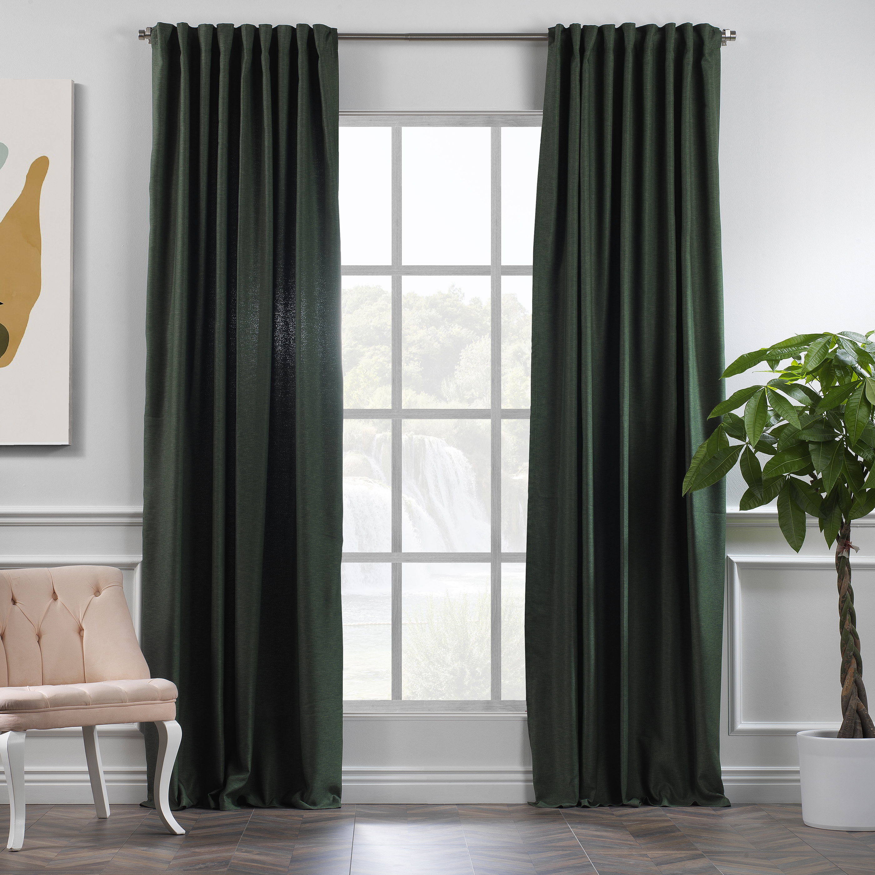 фото Комплект штор casa eleganta 140х270 ткань рогожка на шторной ленте зеленый. casa elegante