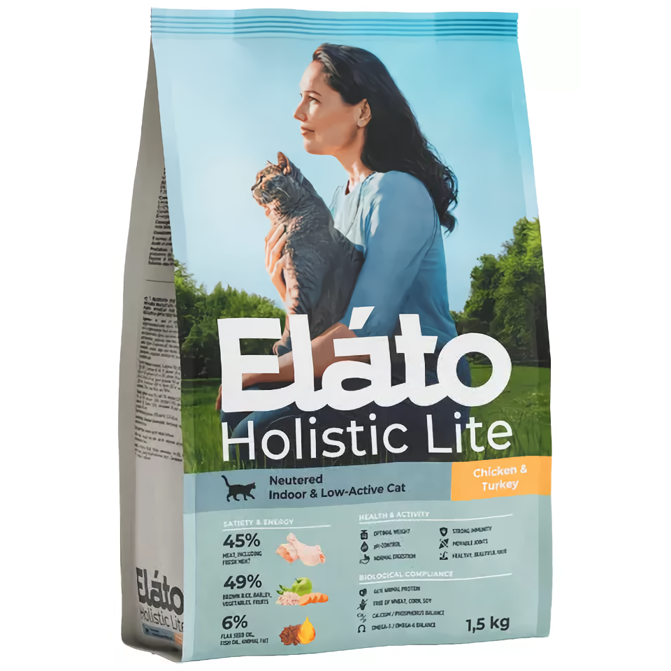 Сухой корм для кошек Elato Holistic Lite, для стерилизованных, курица и индейка, 1,5 кг