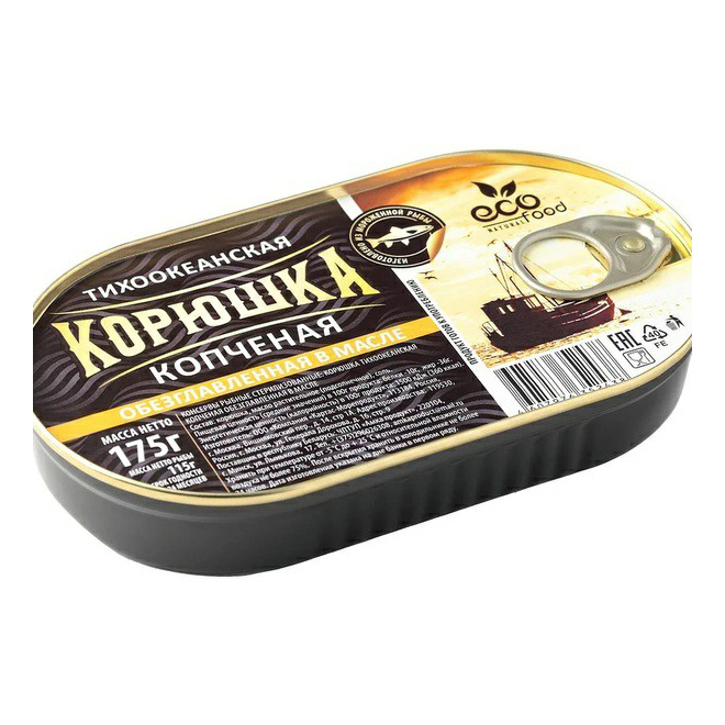 Корюшка Ecofood тихоокеанская копченая в масле 175 г