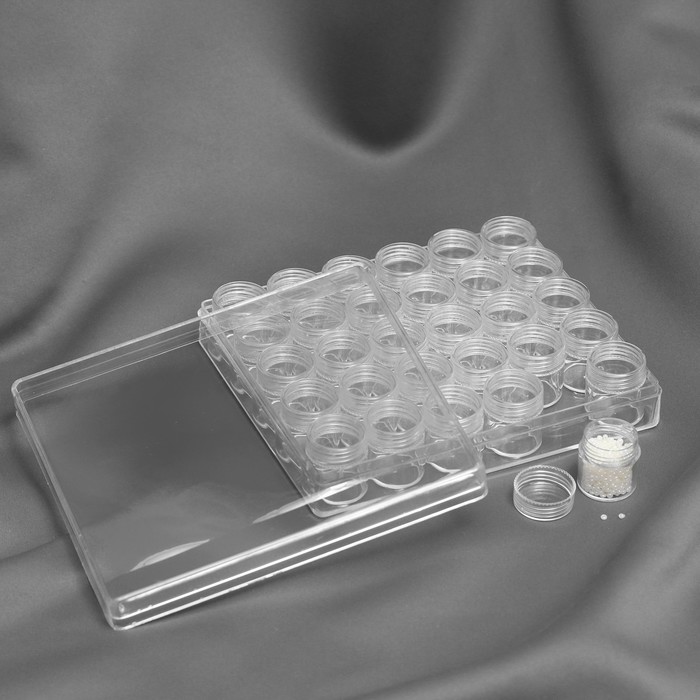 

Контейнер для рукоделия, 30 баночек, 14 гр, 16,5 × 13,5 × 3,5 см, цвет прозрачный