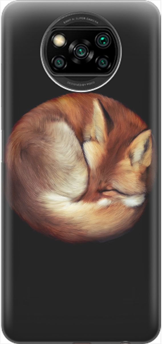 

Чехол на Xiaomi Poco X3 "Спящая лиса", Оранжевый;черный, 2040