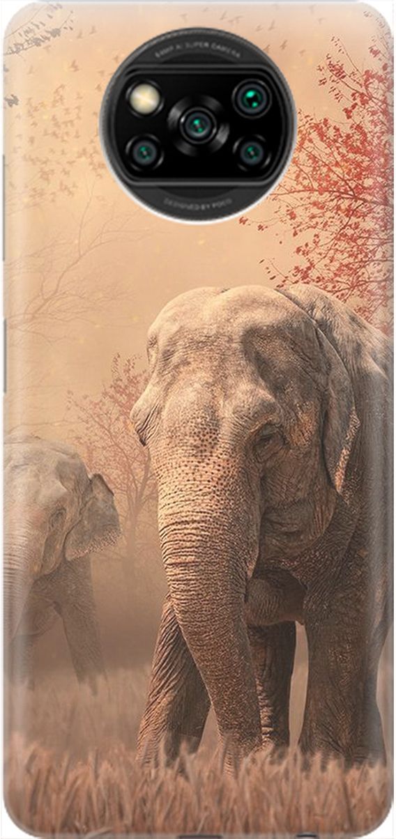 

Чехол на Xiaomi Poco X3 "Закатный песочный слон", Коричневый;черный, 2040