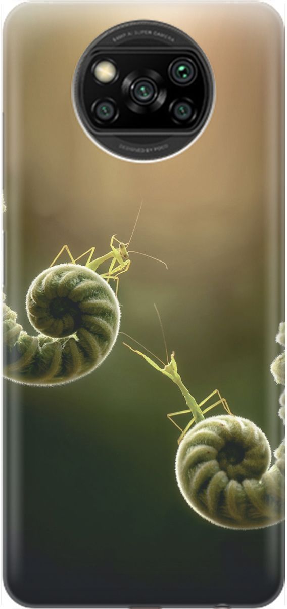 

Чехол на Xiaomi Poco X3 "Пара богомолов", Бежевый;зеленый, 1604