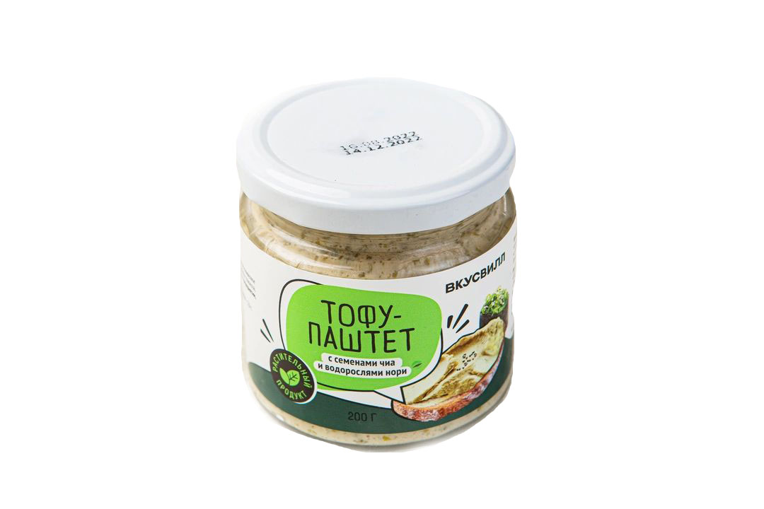 

Растительный аналог сыра ВкусВилл Тофу-паштет с семенами чиа и водорослями нори 200 г