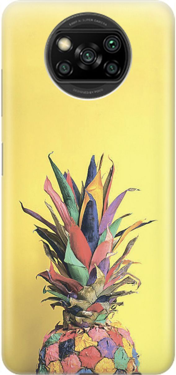 

Чехол на Xiaomi Poco X3 "Ананас на желтом", Желтый;синий, 1604