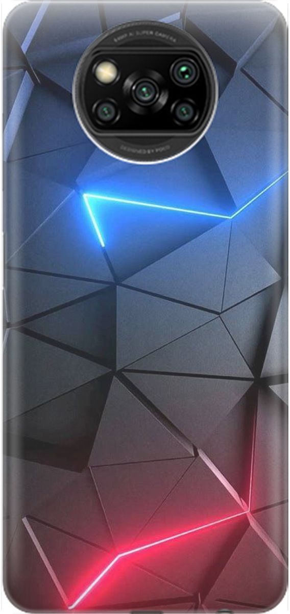 

Чехол на Xiaomi Poco X3 "Графитовые грани", Серый;синий, 1604