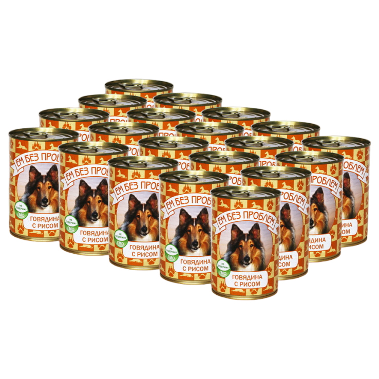 Консервы для собак Ем Без Проблем, Говядина с рисом, 20 шт по 410 г