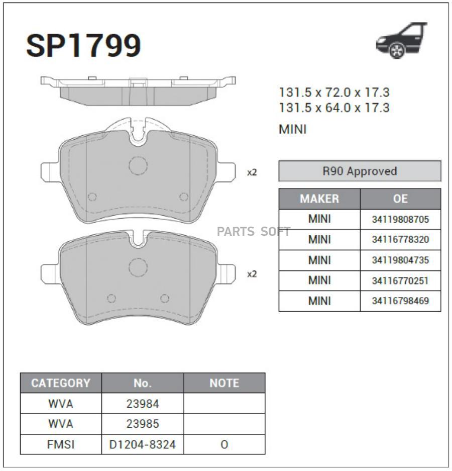 

Тормозные колодки Sangsin brake SP1799