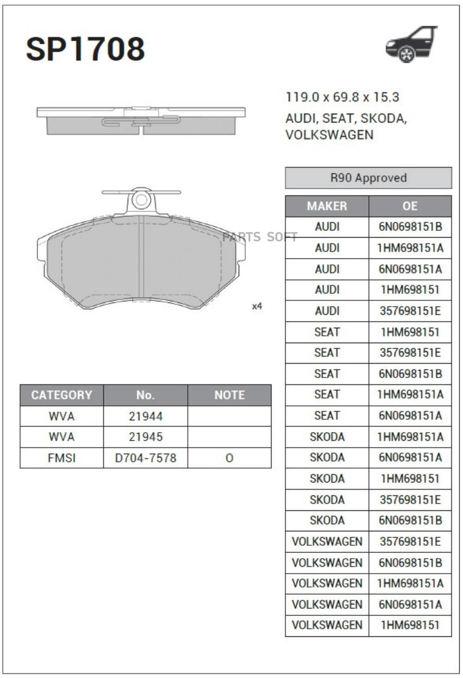 

Тормозные колодки Sangsin brake SP1708