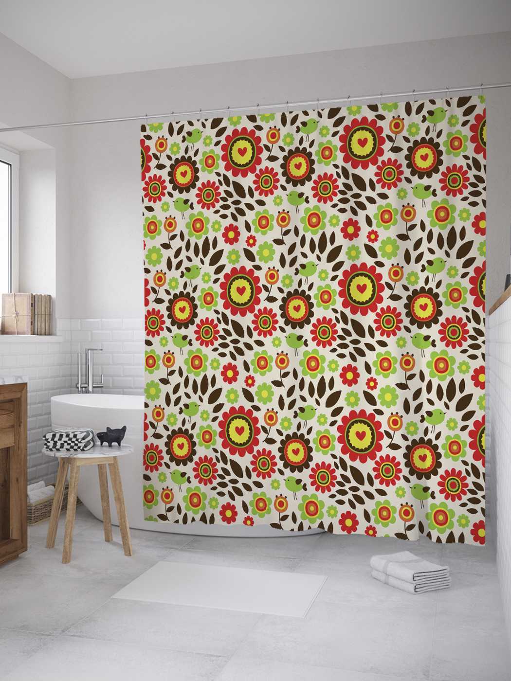 

Штора (занавеска) для ванной JoyArty "Цветочный наив" из сатена, 180х200 см с крючками, Синий