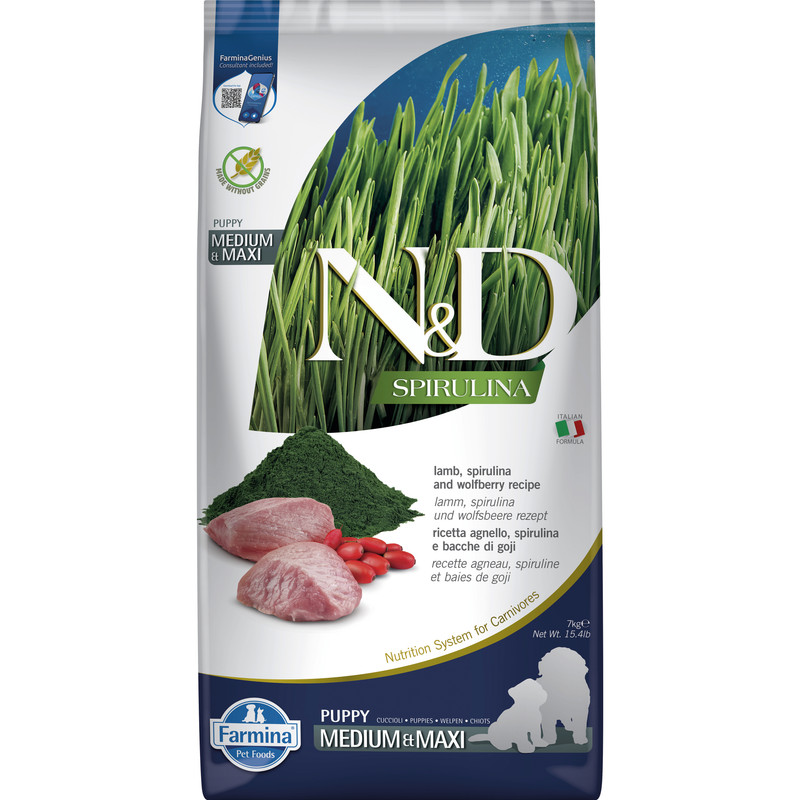 

Сухой корм для щенков Farmina N&D Spirulina, ягненок, спирулина, 7 кг