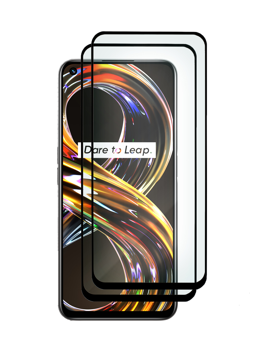 

Защитное стекло 2шт для Realme 8i 6.59'' с рамкой черной, Realme 8i