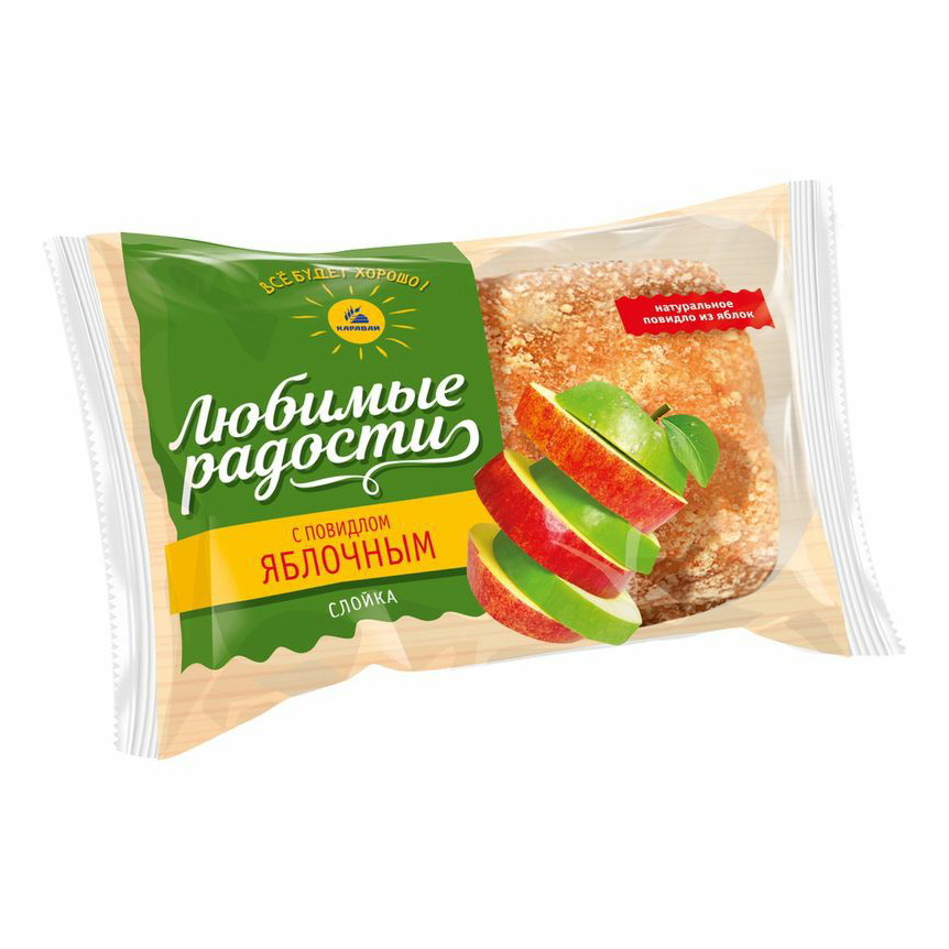 

Слойка Каравай Любимые радости с яблочным повидлом 85 г
