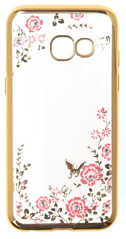 фото Чехол силиконовый для samsung galaxy a3 (2017) flowers crystal tpu case (золотой)