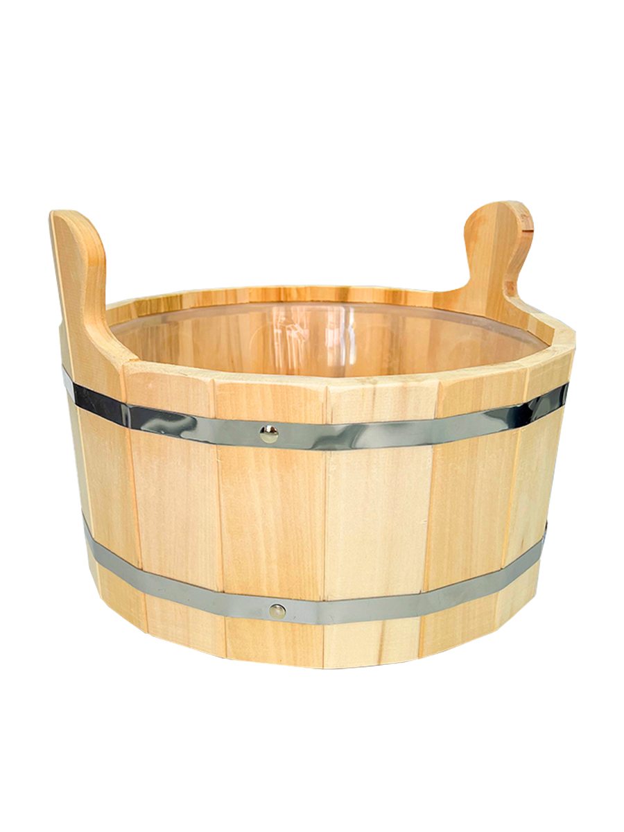 Ушат для бани Бацькина баня с пластиковой вставкой деревянный из липы 30028-сб 10 л