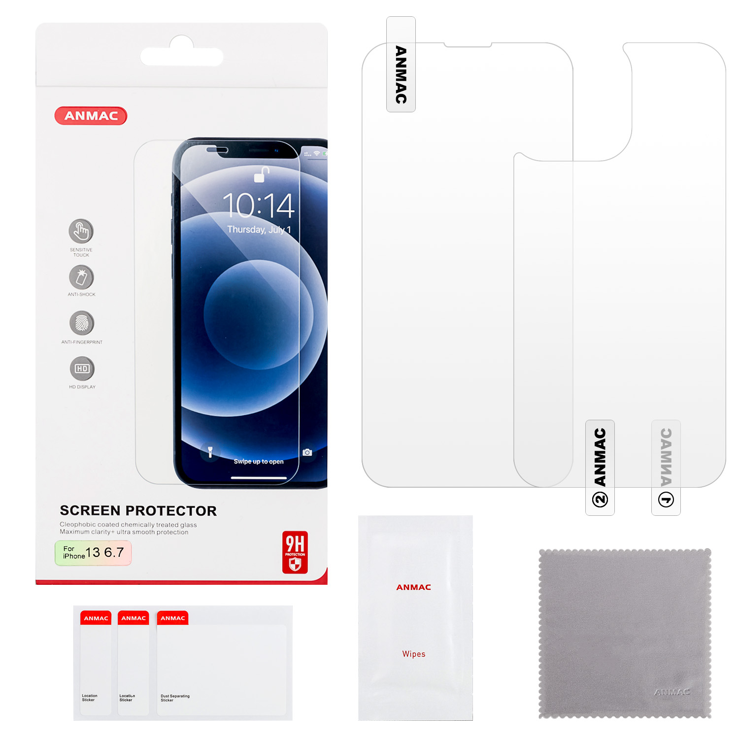 

Защитное стекло Iphone 13 Pro Max 6.7 (2021) + пленка назад ANMAC, Iphone 13 Pro Max
