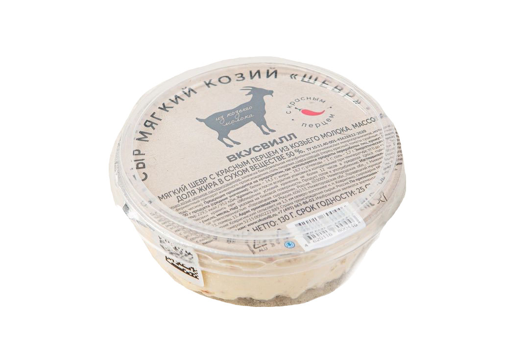

Сыр мягкий ВкусВилл Шевр козий с красным перцем 130 г