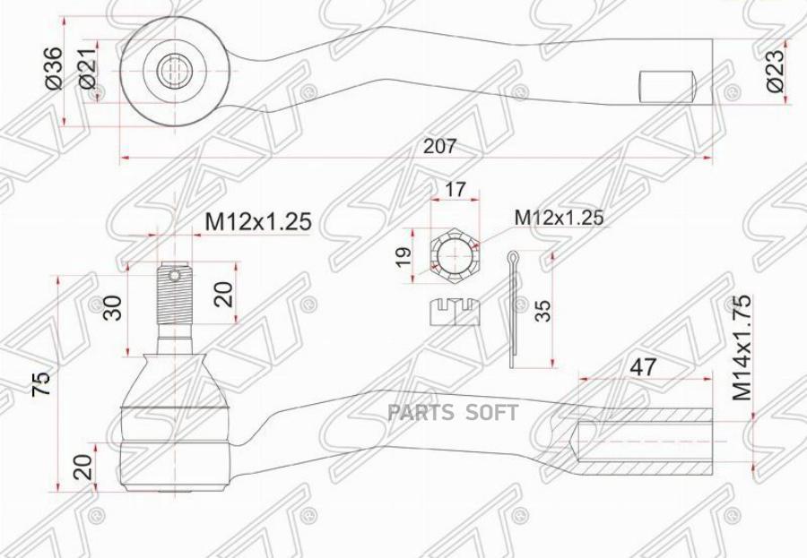 

Sat St-45047-29125 Наконечник Рулевой Toyota Avensis 00- Lh 1Шт