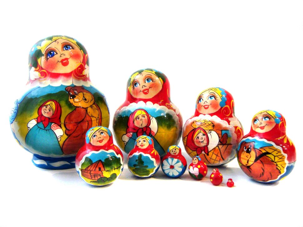 

Матрёшка Машенька и медведь (10 мест, 17 см)