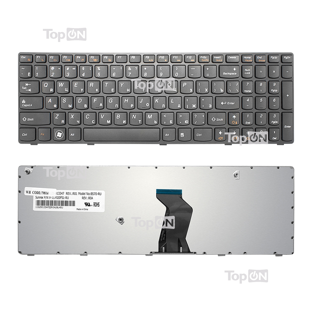 

Клавиатура для ноутбука Lenovo B570, V570, Z570 Series. Плоский Enter. Черная, с черной ра