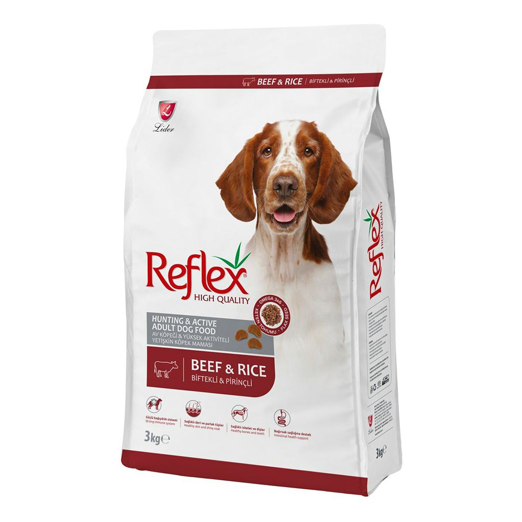 Сухой корм для собак Reflex, при высокой активности, говядина, рис, 3 кг
