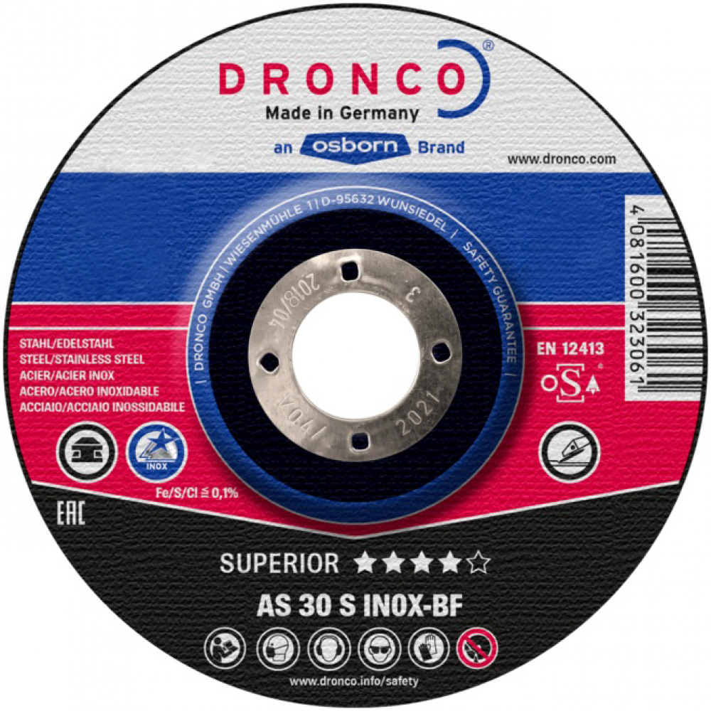 Диск шлифовальный Superior AS30S INOX (125x6x22.23 мм) DRONCO 3126540100