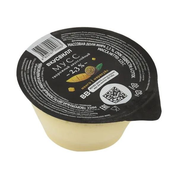 

Мусс творожный ВкусВилл манго-банан 2,3% БЗМЖ 125 г