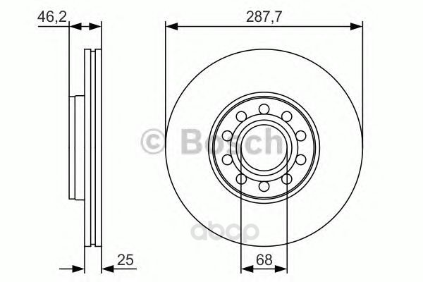 

Тормозной диск Bosch передний для Skoda Superb -08/Volkswagen Passat -05 d288мм 0986479S19