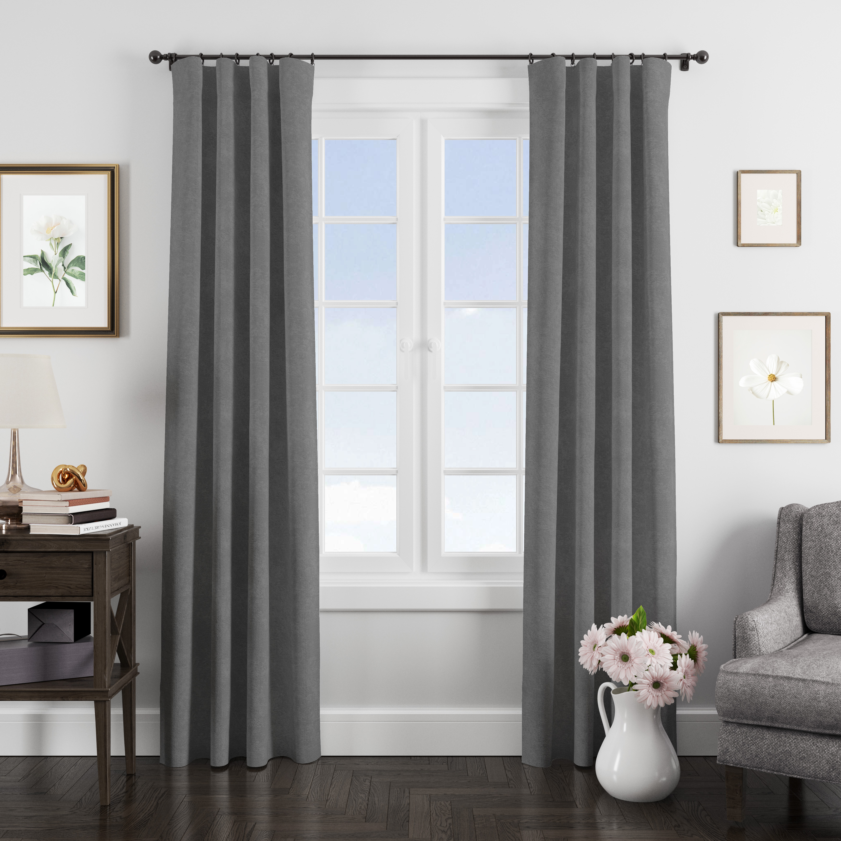 

Штора классическая Eleganta ena664141 200x270 см серая, Бархат
