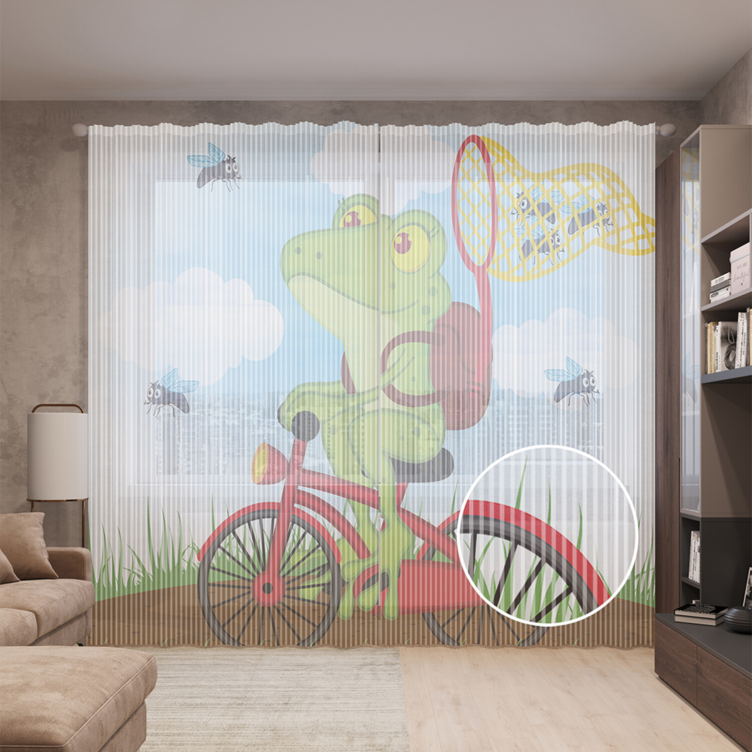 

Тюль вуаль на шторной ленте с принтом JoyArty "Лягушка с сачком на велосипеде" 310х265 см, Лягушка с сачком на велосипеде