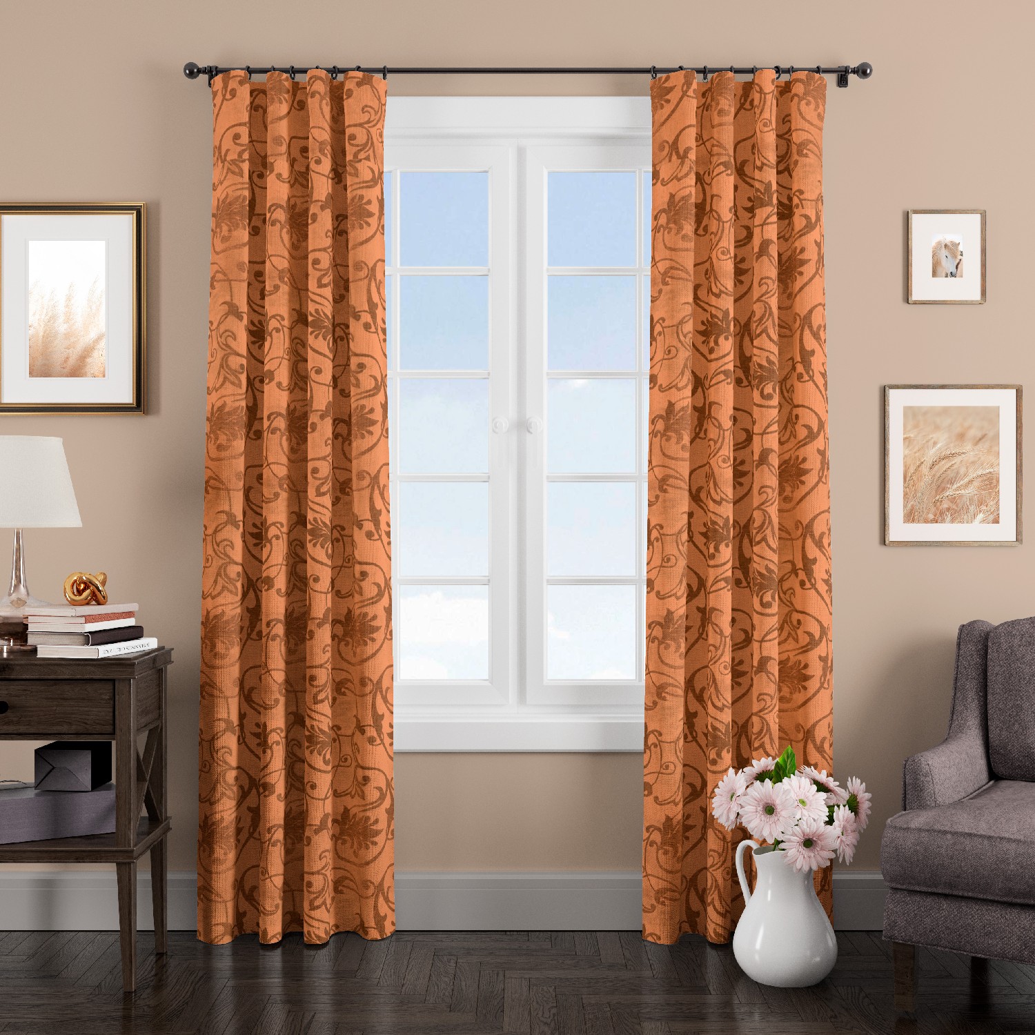 

Штора классическая Eleganta ena664437 200x270 см медь, Жаккард