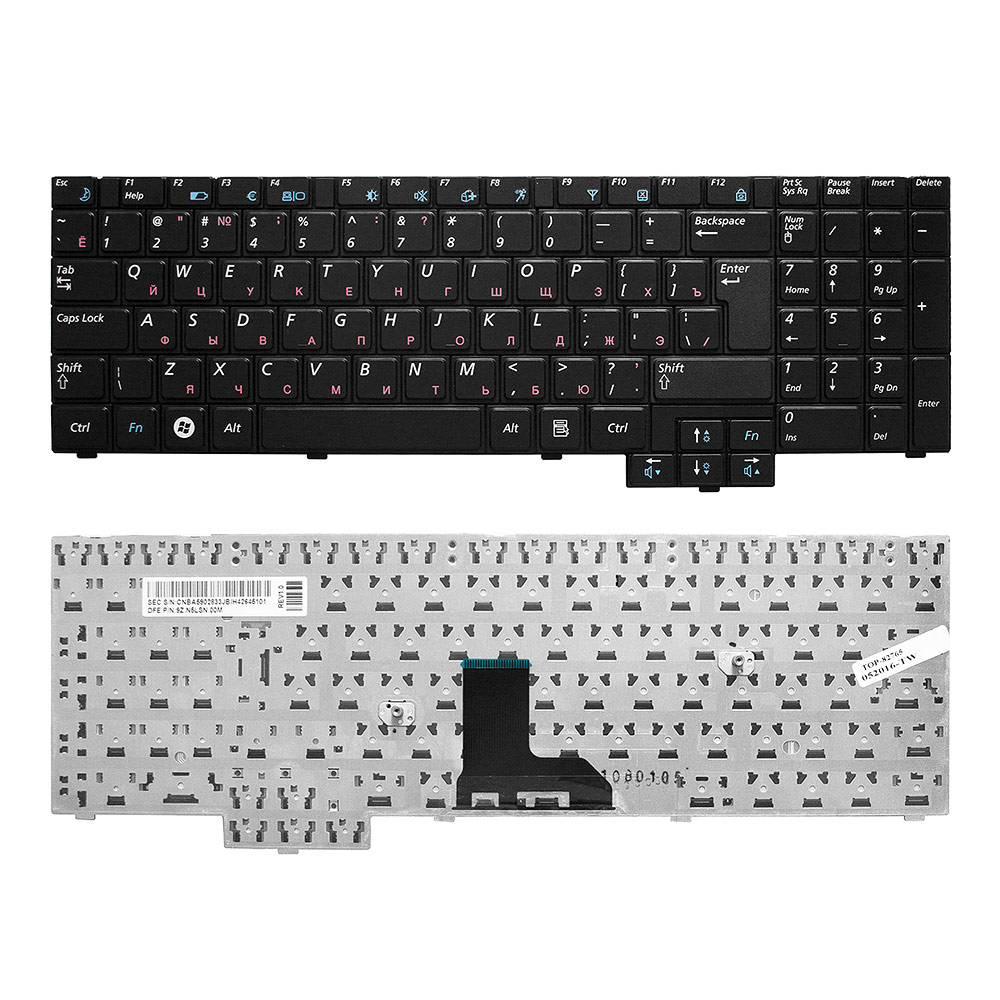 

Клавиатура для ноутбука Samsung R525, R528, R530 Series. Г-образный Enter. Черная, без рам