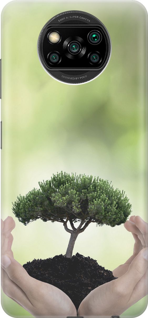 

Чехол на Xiaomi Poco X3 "Оберегайте природу", Бежевый;зеленый, 2916