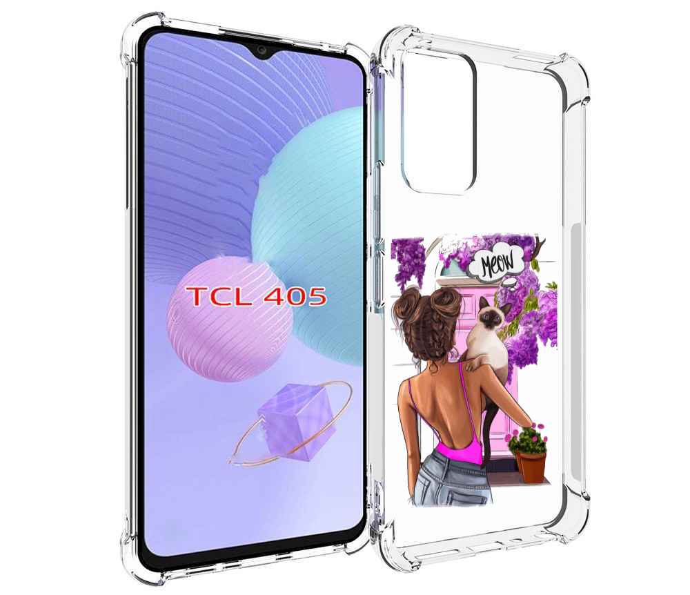 

Чехол MyPads Девушка-с-котиком женский для TCL 405, Tocco