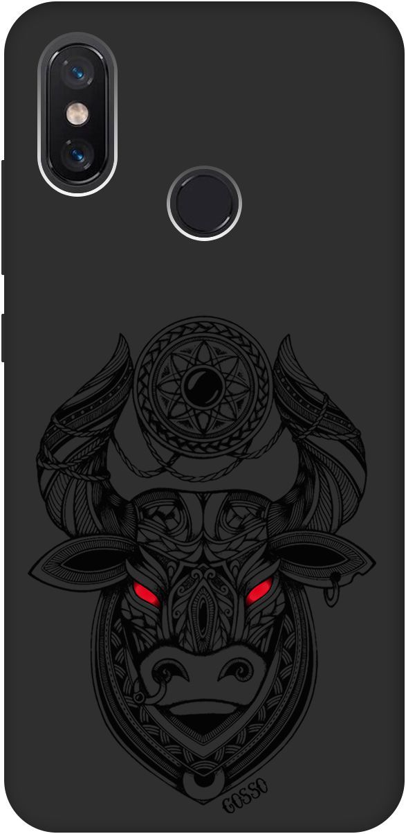 

Матовый чехол на Xiaomi Mi 8 "Grand Bull" черный, Черный;красный, 3274