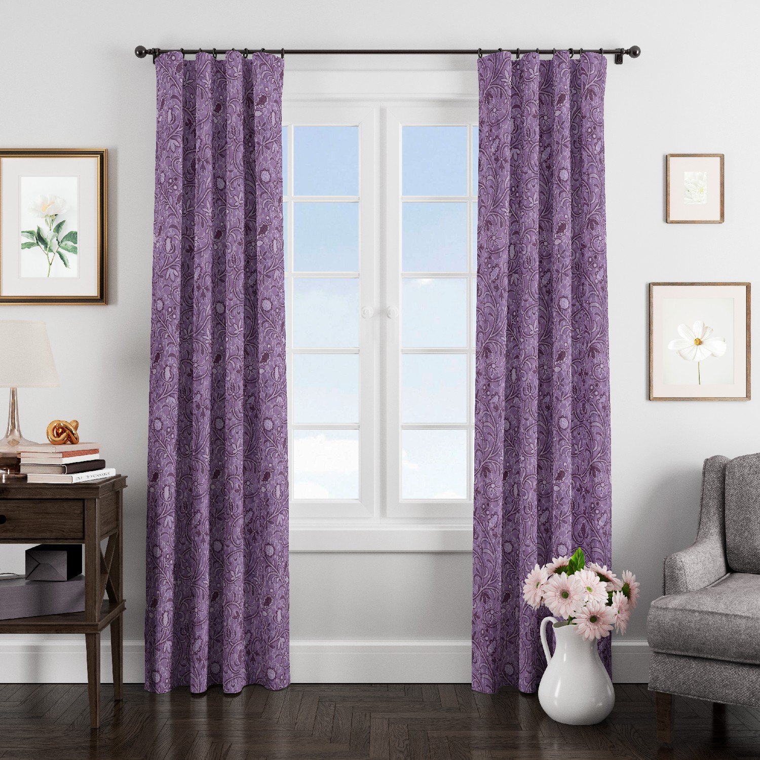 

Штора классическая Eleganta ena662561 140x270 см фиолетовая 662561, Жаккард