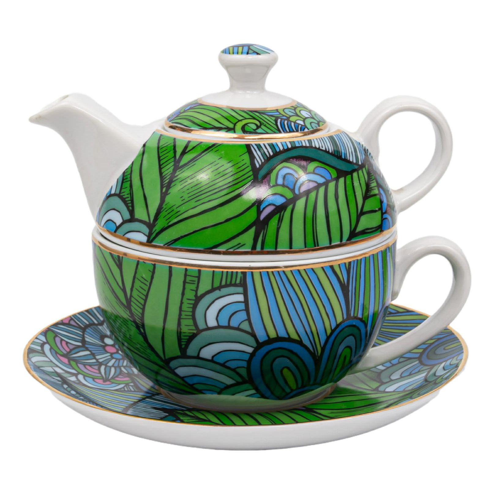 Чайник с чашкой Porcelana Bogucice Fargo Blue на 1 персону