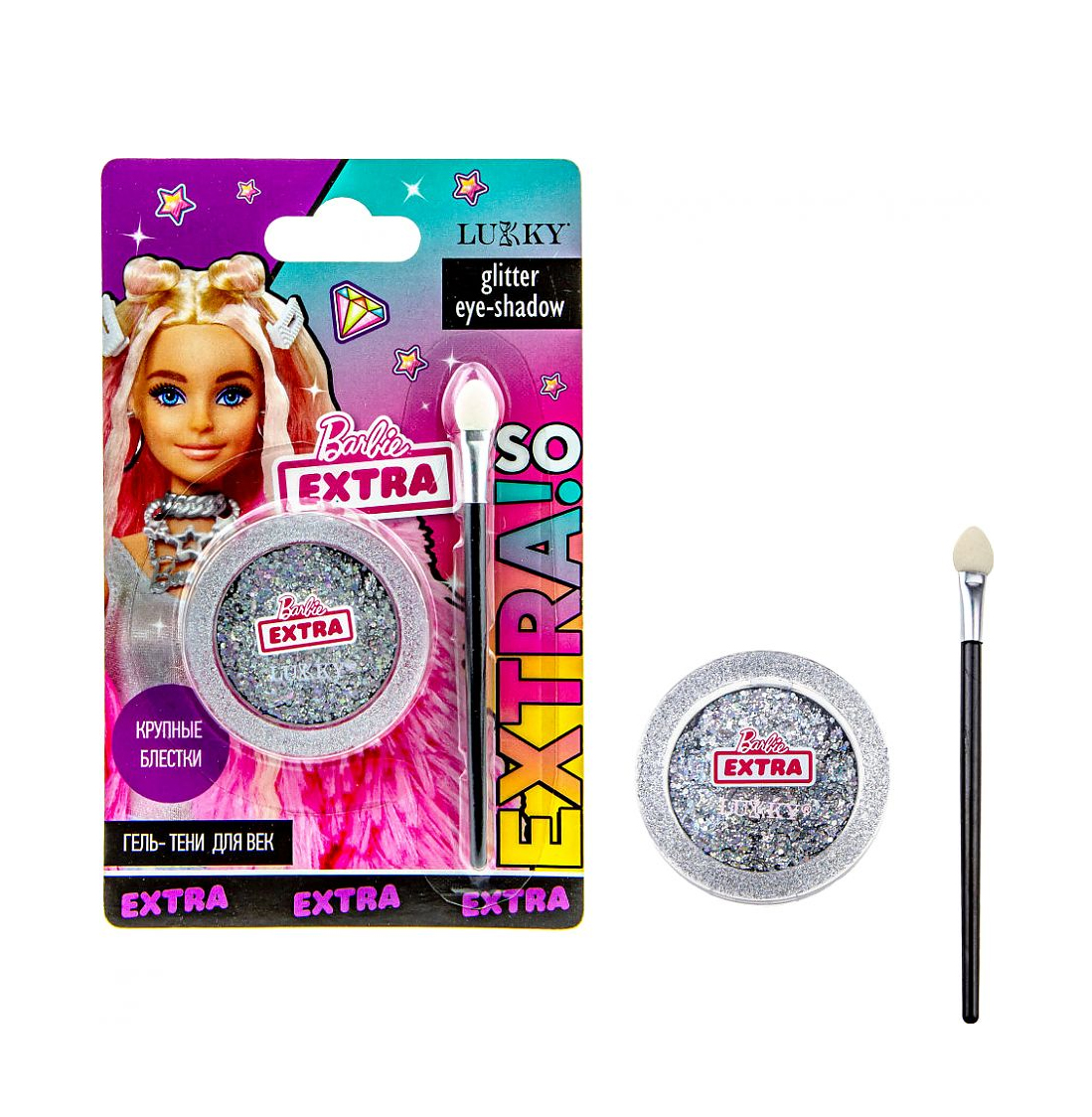 

Гель-тени для век Barbie Extra Lukky с блёстками и голографическими элементами, 1,7 г