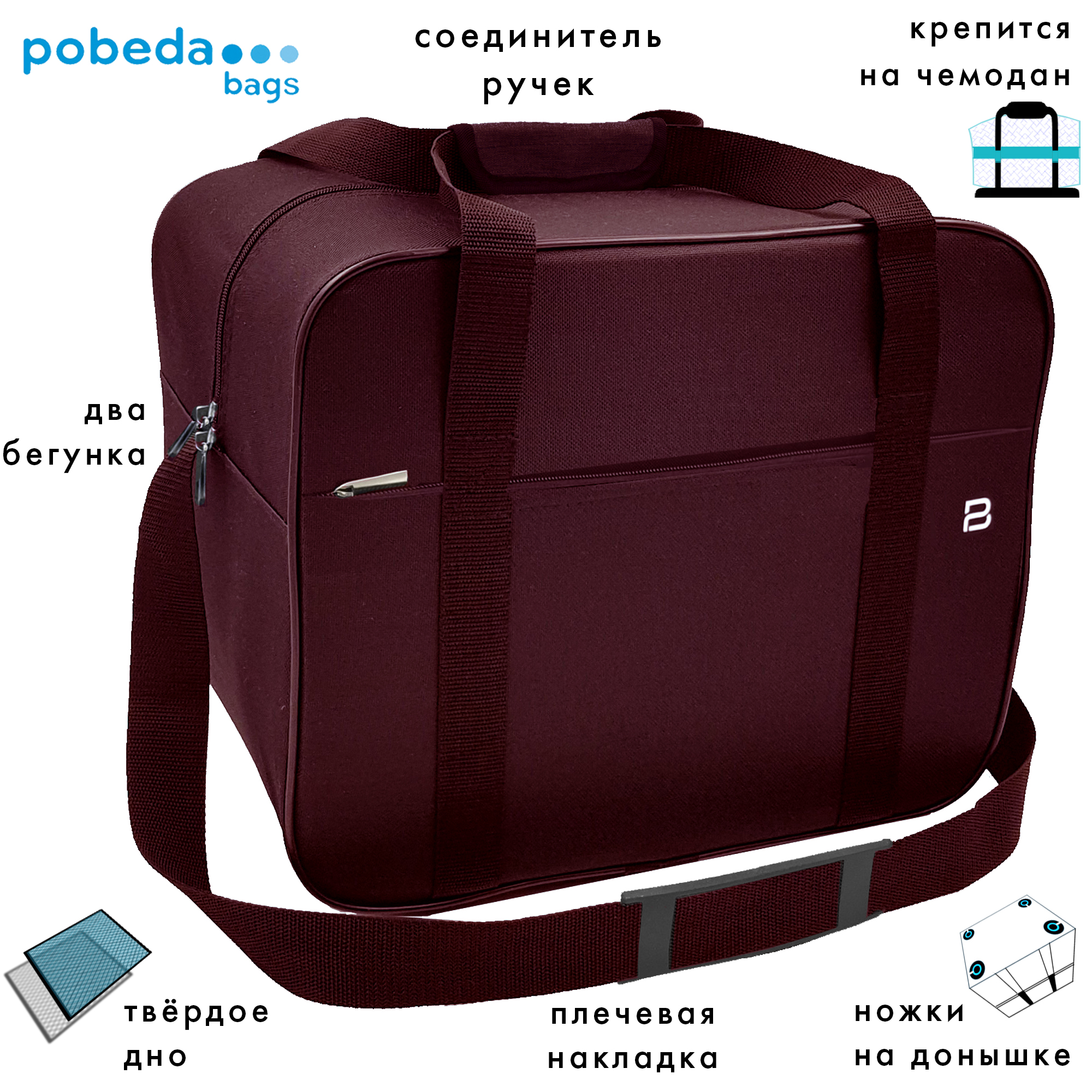 Дорожная сумка унисекс Pobedabags Стандарт плюс вишневая 36х30х27 см 1050₽