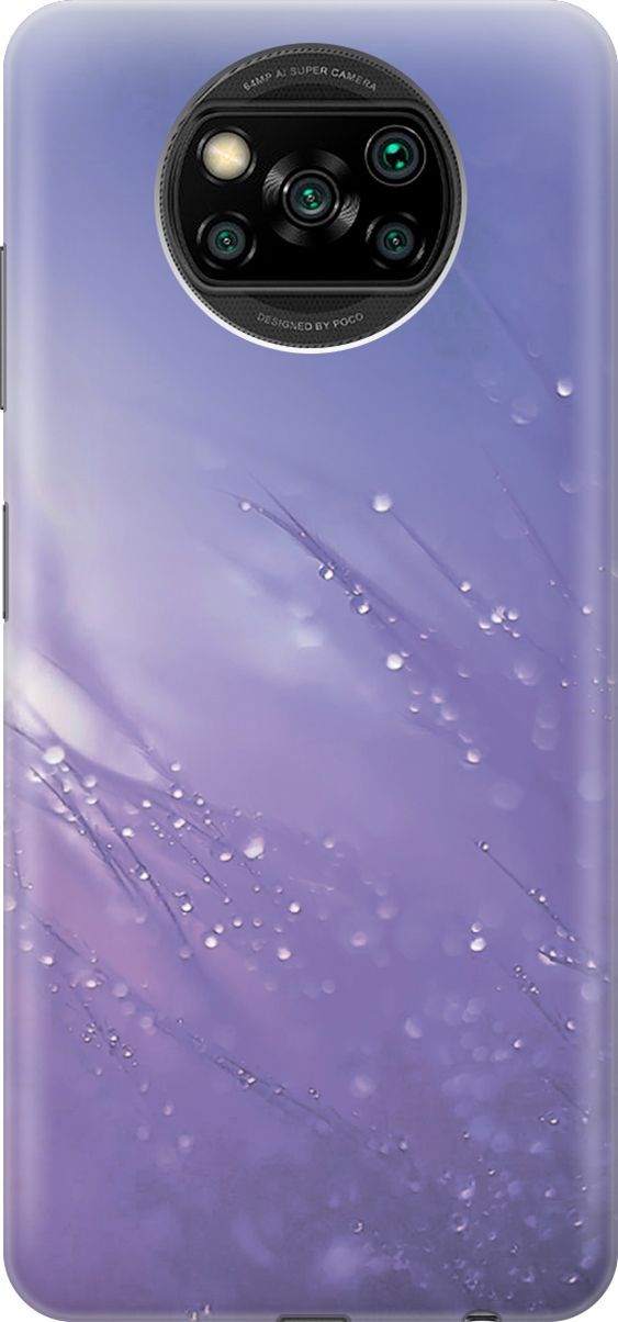 

Чехол на Xiaomi Poco X3 "Капли на синей траве", Белый;синий, 3552