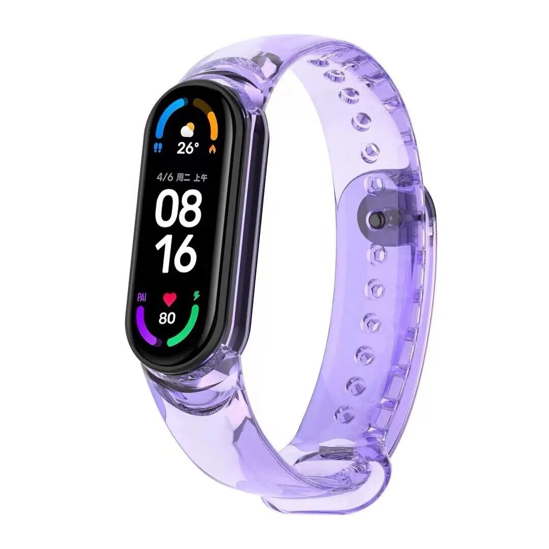 

Силиконовый ремешок для Xiaomi Mi Band 6,7, меняет цвет на солнце, прозрачный-сиреневый, Прозрачный;фиолетовый, Mi Band 6,7