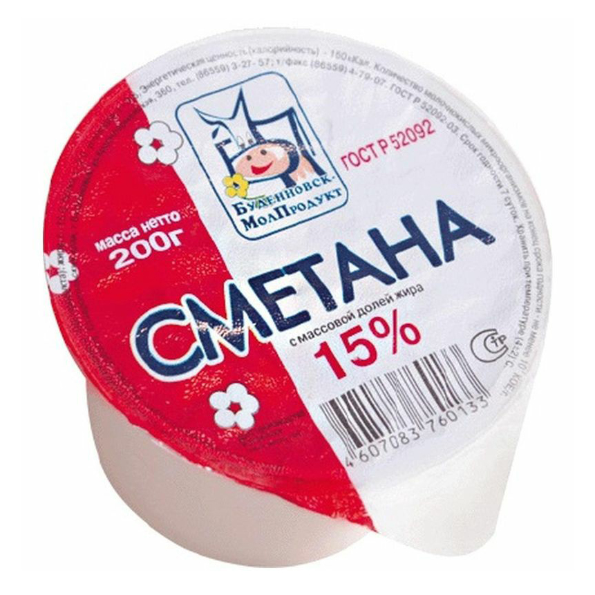 

Сметана БуденновскМолПродукт 15% БЗМЖ 200 г