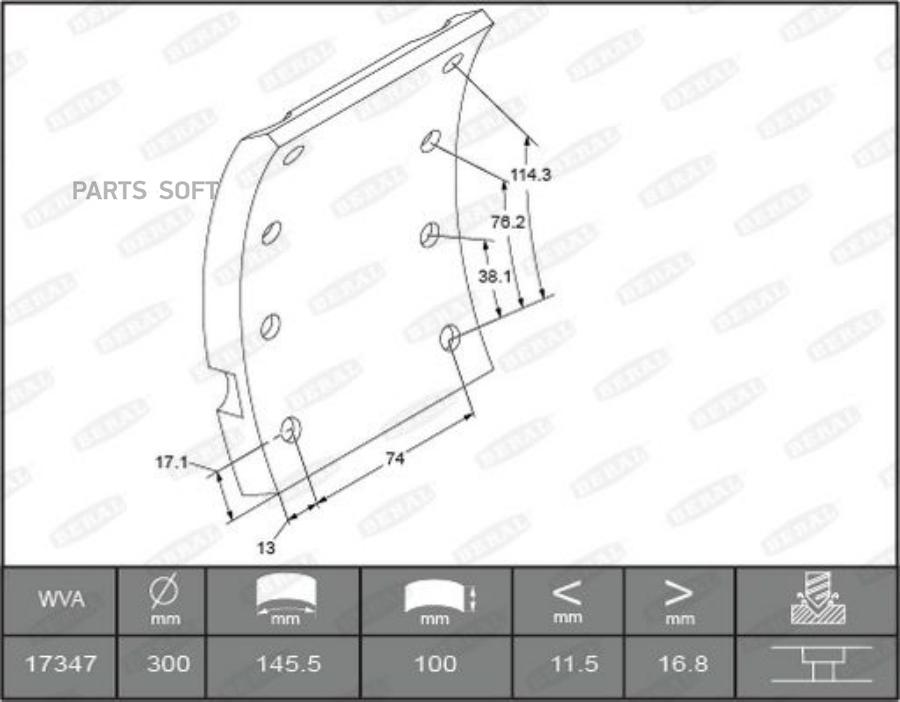 BERAL KBL1734711561 KBL17347.1-1561_накладки тормозные 1-рем. !WVA 17347 18 (300x100)( 8x1